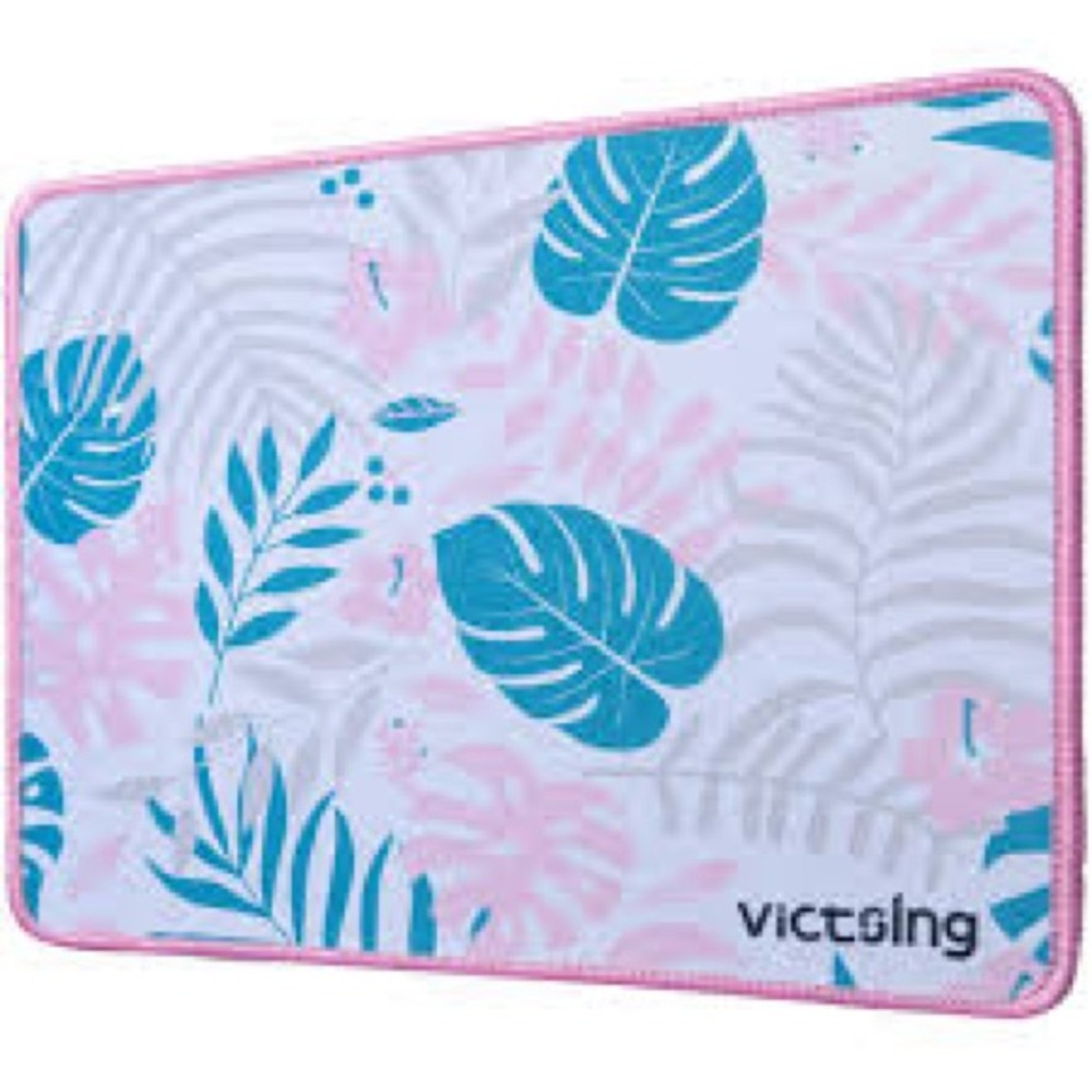 VicTsing gaming mouse pad featuring a tropical leaf design and stitched edges